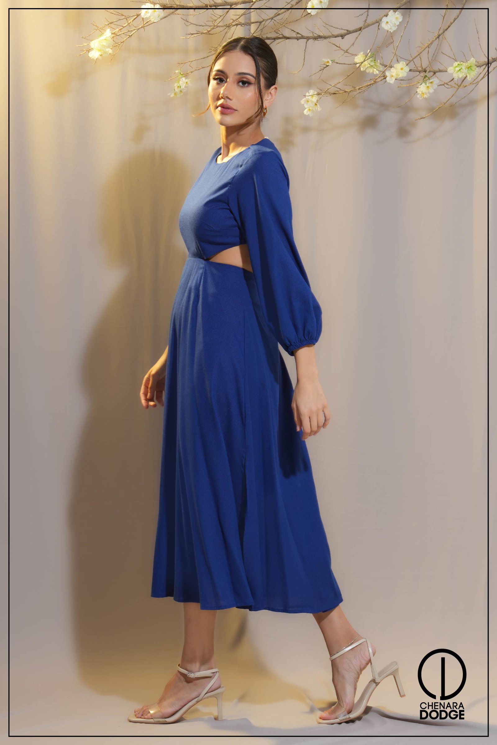 Andrea Midi Dress With Long Sleeves And Adjustable Waist In Ocean Blue main image 1